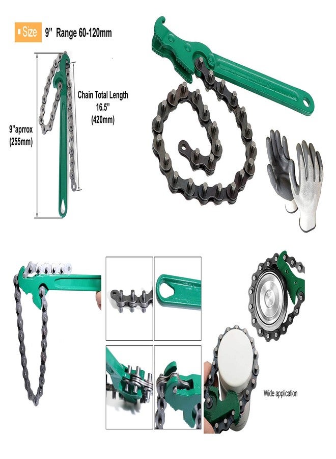 ISC Heavy-Duty Wrench Oil Filter Tool Pipe Fittings Tools Single Sided Adjustable Wrench Combo (9" Inch Chain) - Image 2